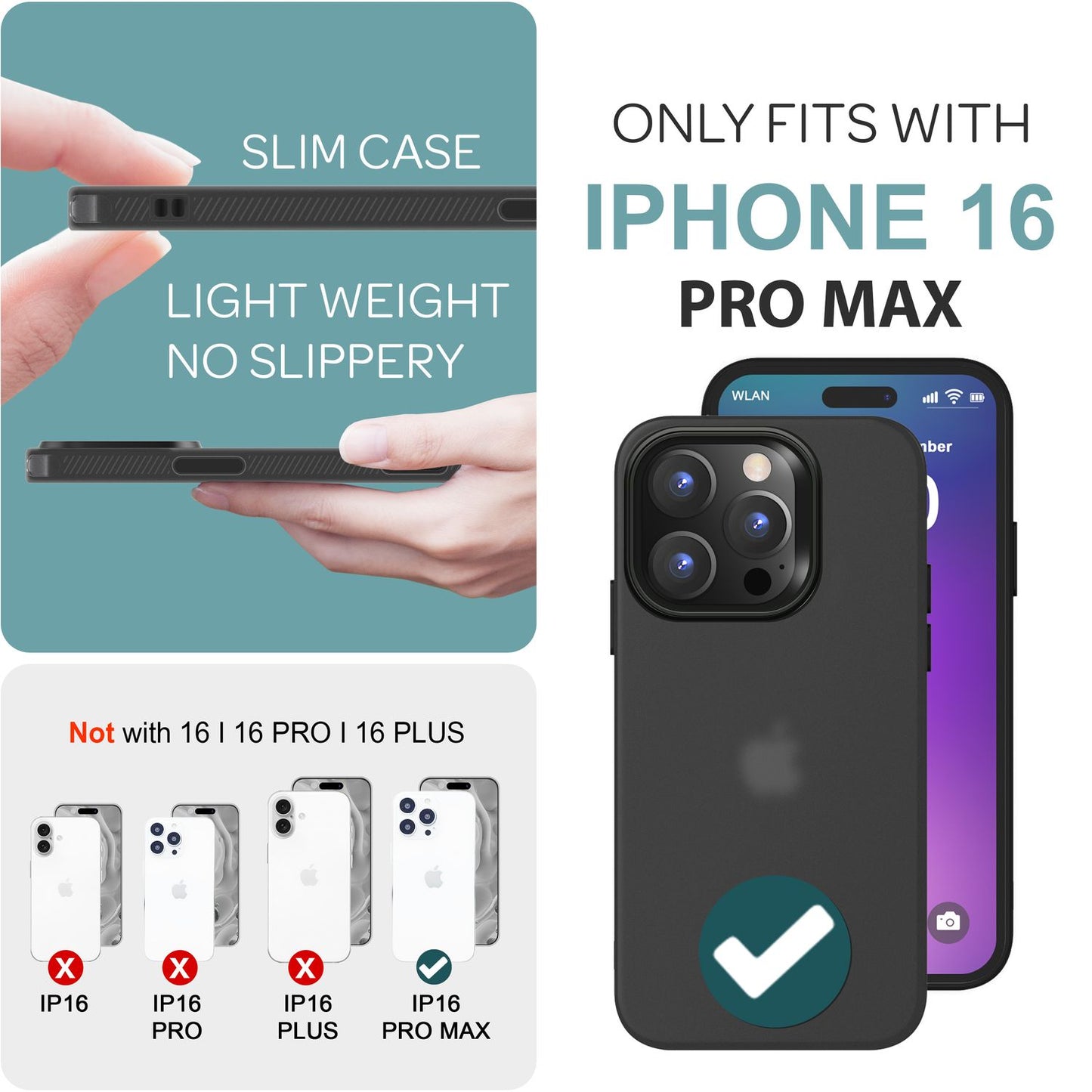 NALIA Silikonhülle für iPhone 16 Pro Max – Matt & Griffig Soft-Touch – ASTRON (Flexibles TPU Case & Stoßfest) – Marke aus Berlin