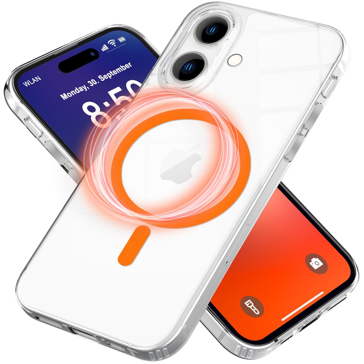 NALIA Neon-Ring Case für iPhone 16 – MagSafe Kompatibel & Nachleuchtend – NIGHT-GLOW (Transparent & Anti-Gelb) – Marke aus Berlin