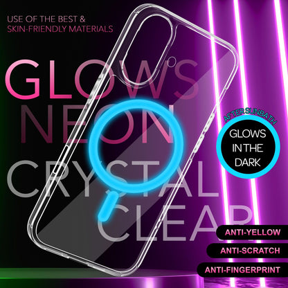 NALIA Neon-Ring Case für iPhone 16 – MagSafe Kompatibel & Nachleuchtend – NIGHT-GLOW (Transparent & Anti-Gelb) – Marke aus Berlin