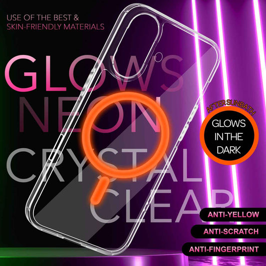 NALIA Neon-Ring Case für iPhone 16 – MagSafe Kompatibel & Nachleuchtend – NIGHT-GLOW (Transparent & Anti-Gelb) – Marke aus Berlin