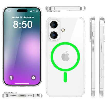NALIA Neon-Ring Case für iPhone 16 – MagSafe Kompatibel & Nachleuchtend – NIGHT-GLOW (Transparent & Anti-Gelb) – Marke aus Berlin