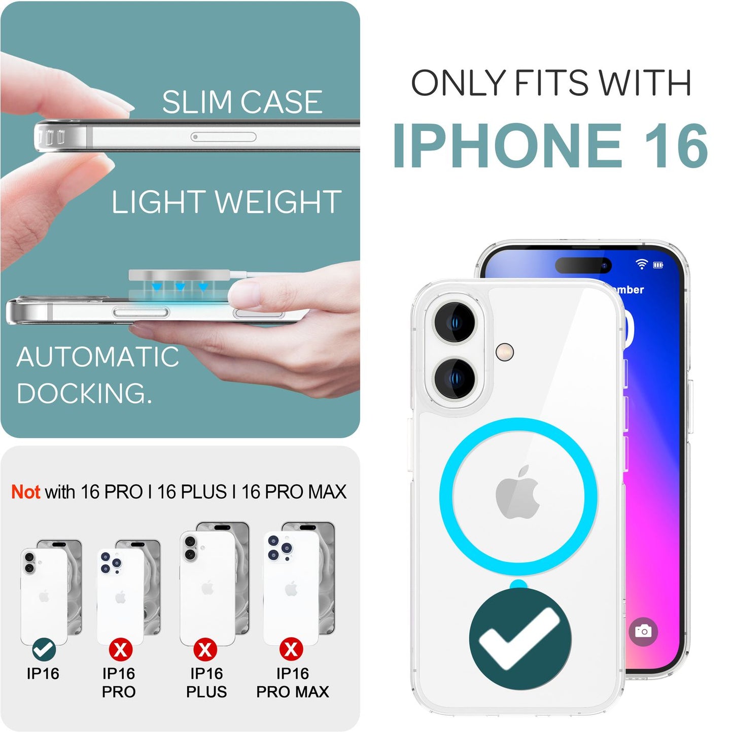 NALIA Neon-Ring Case für iPhone 16 – MagSafe Kompatibel & Nachleuchtend – NIGHT-GLOW (Transparent & Anti-Gelb) – Marke aus Berlin