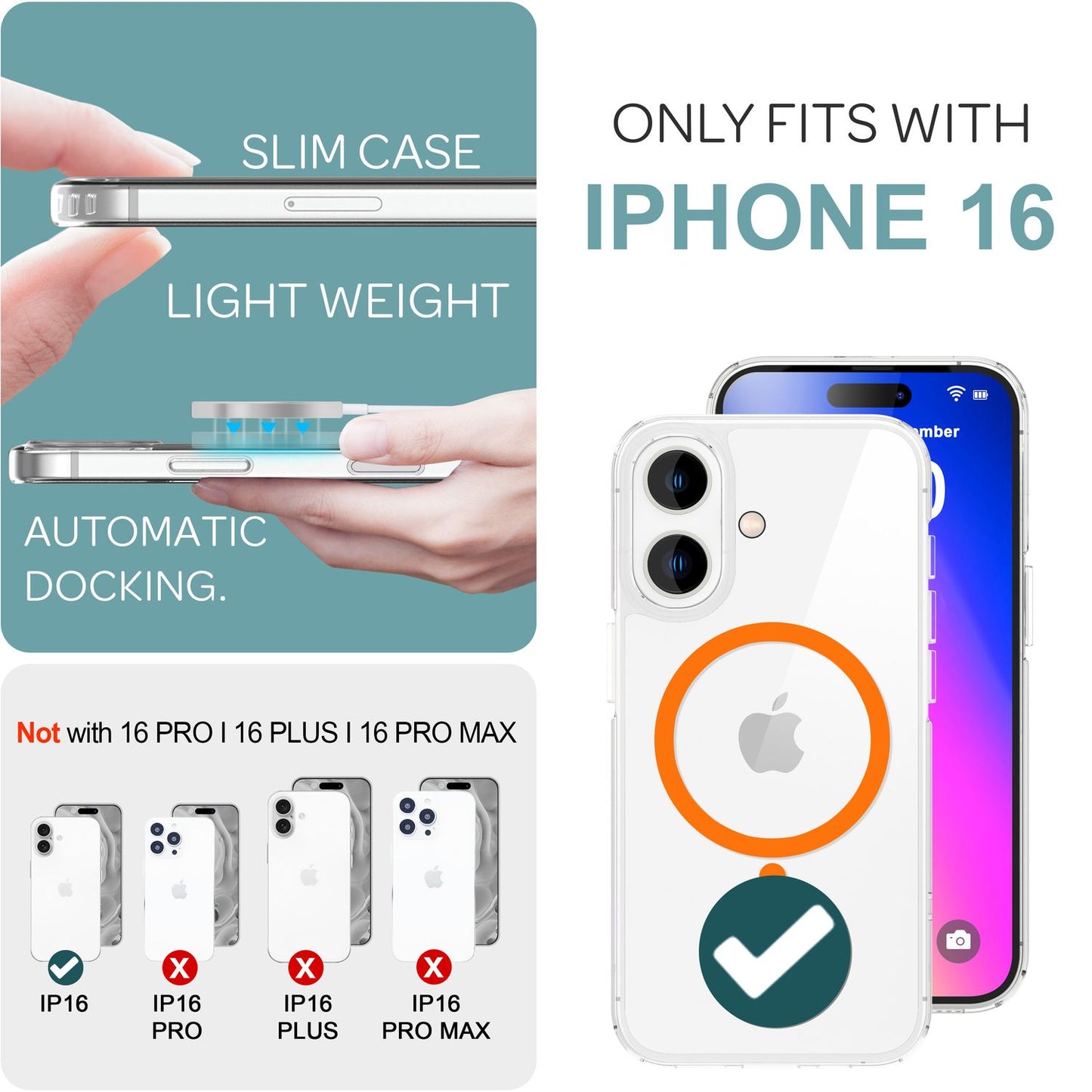 NALIA Neon-Ring Case für iPhone 16 – MagSafe Kompatibel & Nachleuchtend – NIGHT-GLOW (Transparent & Anti-Gelb) – Marke aus Berlin