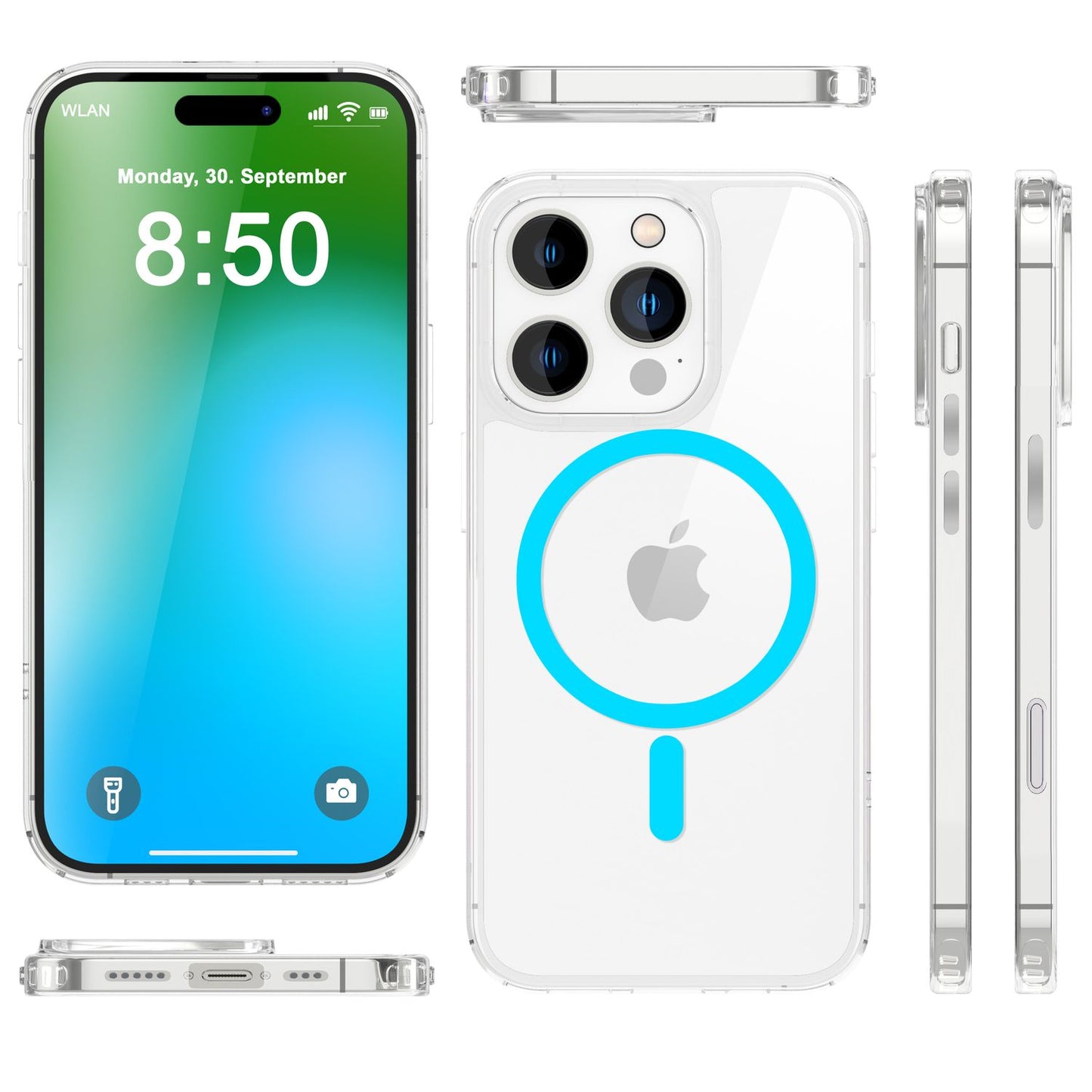 NALIA Neon-Ring Case für iPhone 16 Pro – MagSafe Kompatibel & Nachleuchtend – NIGHT-GLOW (Transparent & Anti-Gelb) – Marke aus Berlin