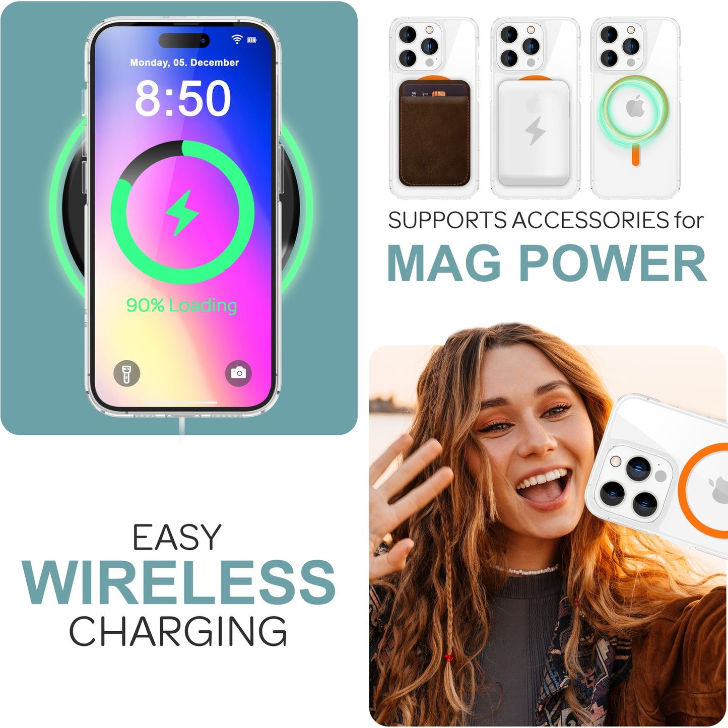NALIA Neon-Ring Case für iPhone 16 Pro – MagSafe Kompatibel & Nachleuchtend – NIGHT-GLOW (Transparent & Anti-Gelb) – Marke aus Berlin