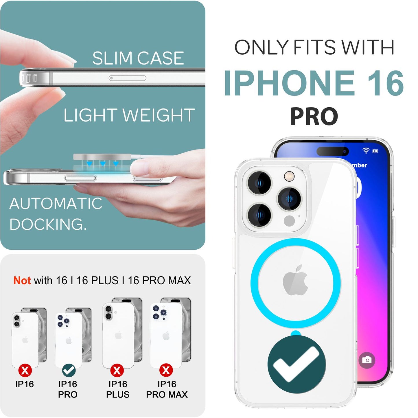 NALIA Neon-Ring Case für iPhone 16 Pro – MagSafe Kompatibel & Nachleuchtend – NIGHT-GLOW (Transparent & Anti-Gelb) – Marke aus Berlin