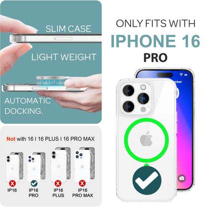 NALIA Neon-Ring Case für iPhone 16 Pro – MagSafe Kompatibel & Nachleuchtend – NIGHT-GLOW (Transparent & Anti-Gelb) – Marke aus Berlin