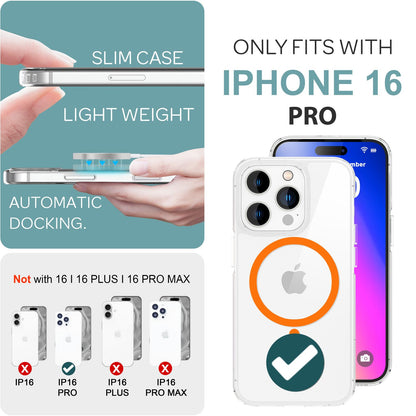 NALIA Neon-Ring Case für iPhone 16 Pro – MagSafe Kompatibel & Nachleuchtend – NIGHT-GLOW (Transparent & Anti-Gelb) – Marke aus Berlin