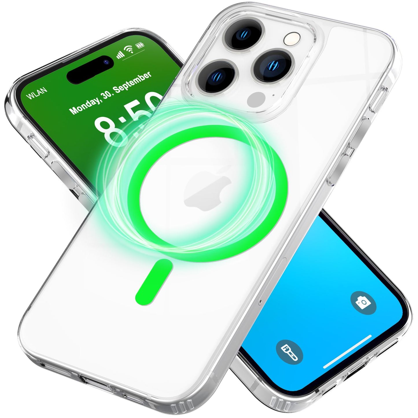 NALIA Neon-Ring Case für iPhone 16 Pro Max – MagSafe Kompatibel & Nachleuchtend – NIGHT-GLOW (Transparent & Anti-Gelb) – Marke aus Berlin