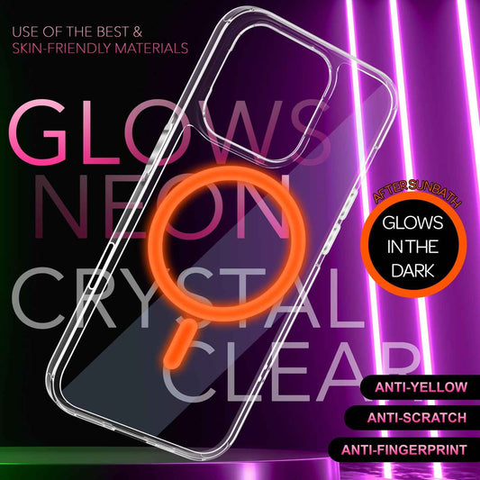 NALIA Neon-Ring Case für iPhone 16 Pro Max – MagSafe Kompatibel & Nachleuchtend – NIGHT-GLOW (Transparent & Anti-Gelb) – Marke aus Berlin