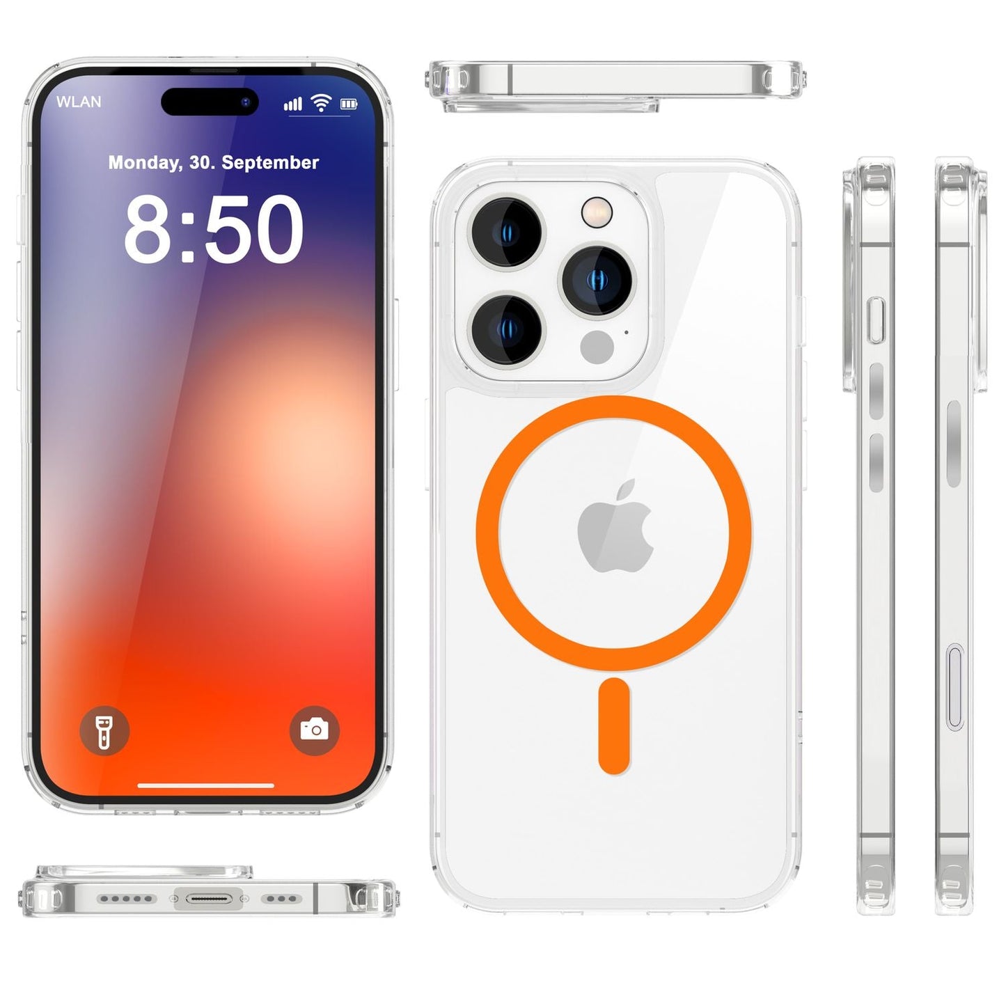 NALIA Neon-Ring Case für iPhone 16 Pro Max – MagSafe Kompatibel & Nachleuchtend – NIGHT-GLOW (Transparent & Anti-Gelb) – Marke aus Berlin