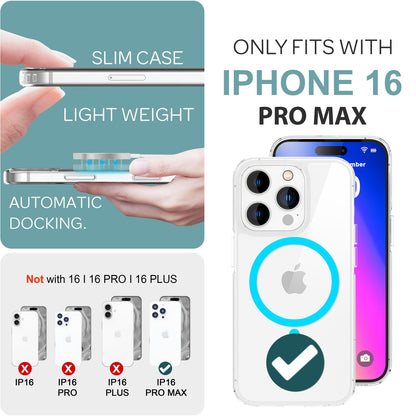 NALIA Neon-Ring Case für iPhone 16 Pro Max – MagSafe Kompatibel & Nachleuchtend – NIGHT-GLOW (Transparent & Anti-Gelb) – Marke aus Berlin