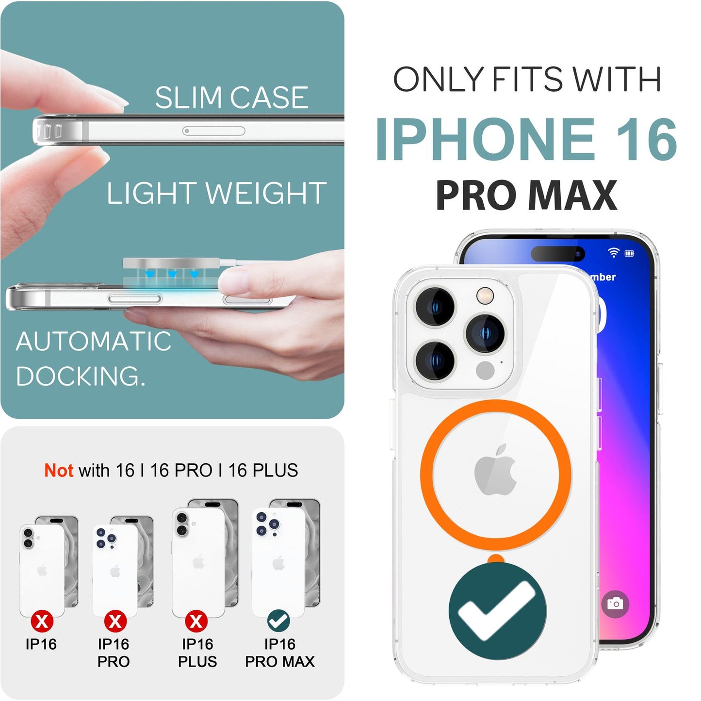 NALIA Neon-Ring Case für iPhone 16 Pro Max – MagSafe Kompatibel & Nachleuchtend – NIGHT-GLOW (Transparent & Anti-Gelb) – Marke aus Berlin
