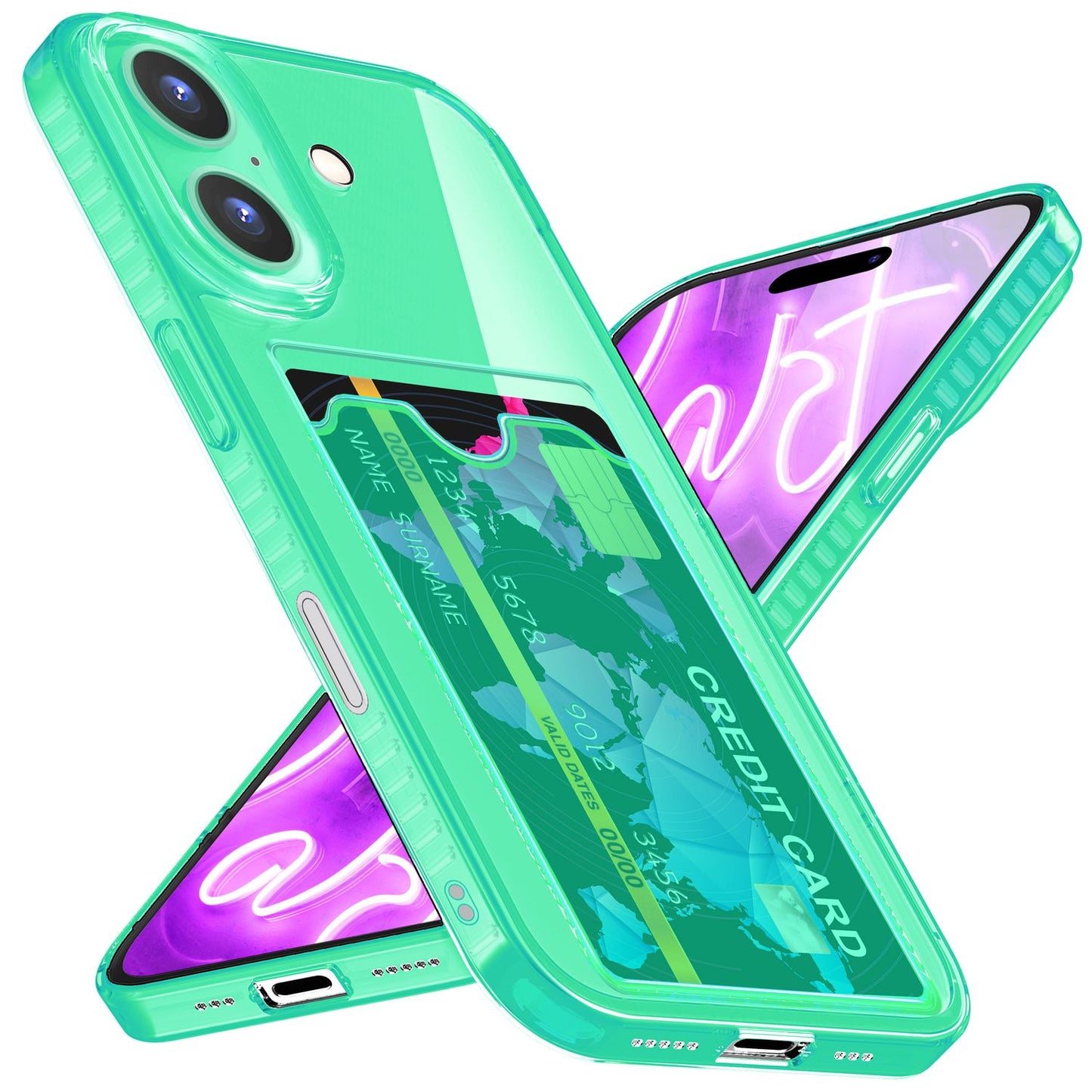 NALIA Neon Silikonhülle für iPhone 16 – Kartenfach & Knallige Signal-Farbe – CARDPOP (Anti-Shock Handyhülle) – Marke aus Berlin