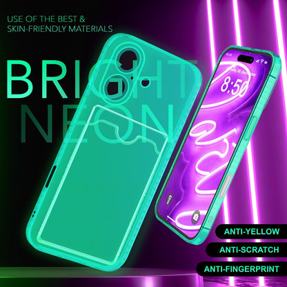NALIA Neon Silikonhülle für iPhone 16 – Kartenfach & Knallige Signal-Farbe – CARDPOP (Anti-Shock Handyhülle) – Marke aus Berlin