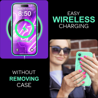 NALIA Neon Silikonhülle für iPhone 16 – Kartenfach & Knallige Signal-Farbe – CARDPOP (Anti-Shock Handyhülle) – Marke aus Berlin