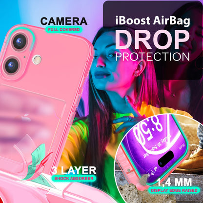 NALIA Neon Silikonhülle für iPhone 16 – Kartenfach & Knallige Signal-Farbe – CARDPOP (Anti-Shock Handyhülle) – Marke aus Berlin
