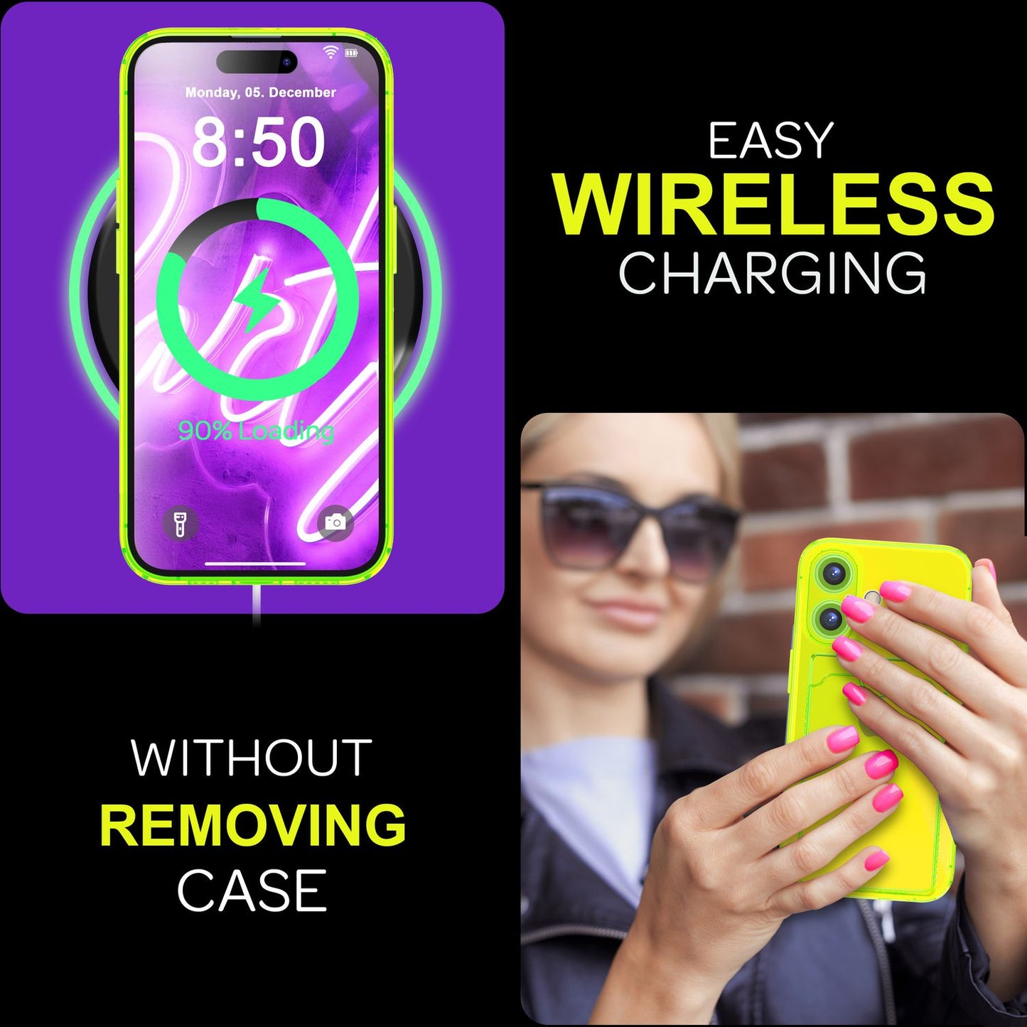 NALIA Neon Silikonhülle für iPhone 16 – Kartenfach & Knallige Signal-Farbe – CARDPOP (Anti-Shock Handyhülle) – Marke aus Berlin