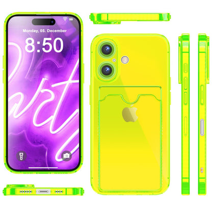 NALIA Neon Silikonhülle für iPhone 16 – Kartenfach & Knallige Signal-Farbe – CARDPOP (Anti-Shock Handyhülle) – Marke aus Berlin
