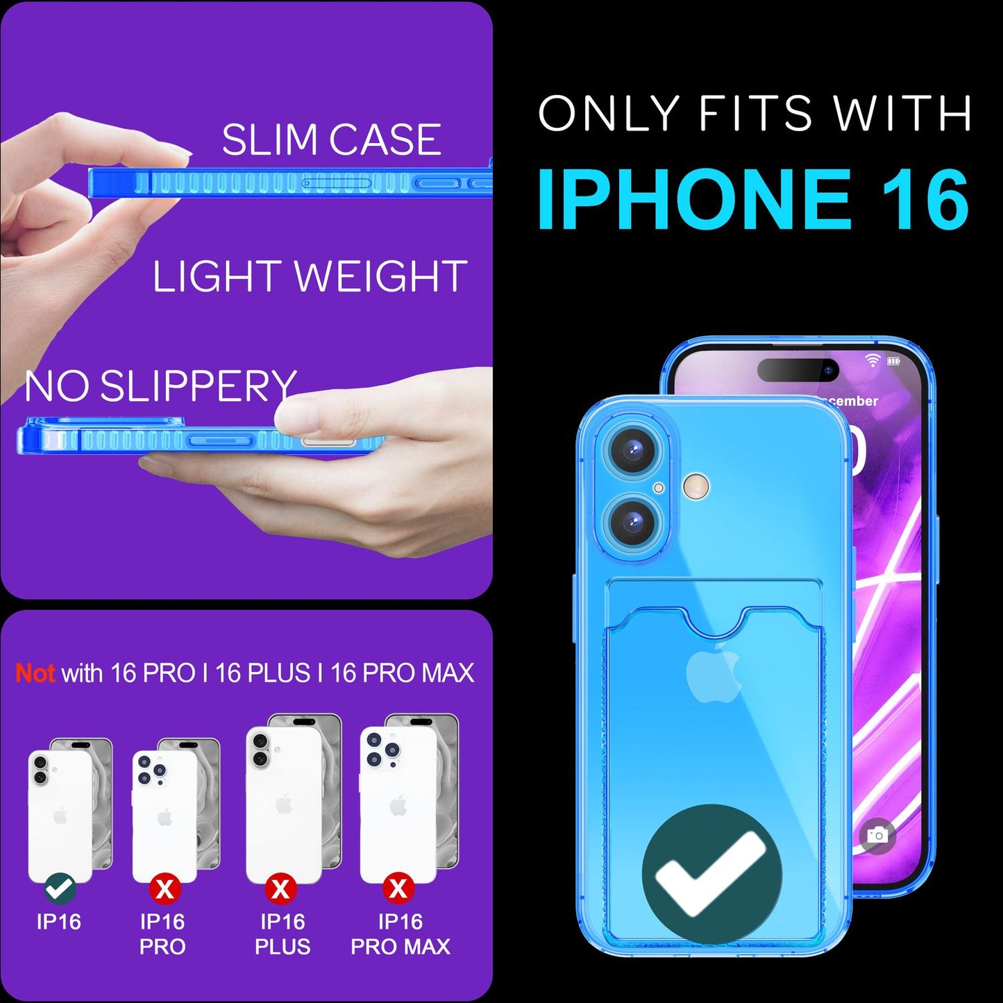 NALIA Neon Silikonhülle für iPhone 16 – Kartenfach & Knallige Signal-Farbe – CARDPOP (Anti-Shock Handyhülle) – Marke aus Berlin