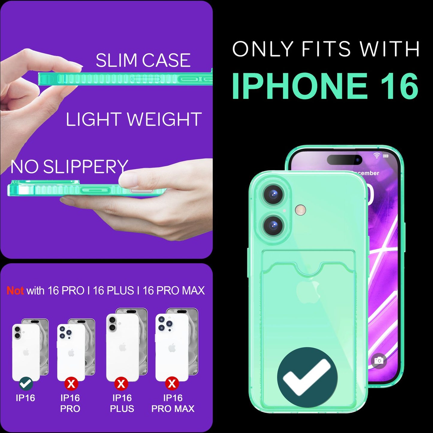 NALIA Neon Silikonhülle für iPhone 16 – Kartenfach & Knallige Signal-Farbe – CARDPOP (Anti-Shock Handyhülle) – Marke aus Berlin