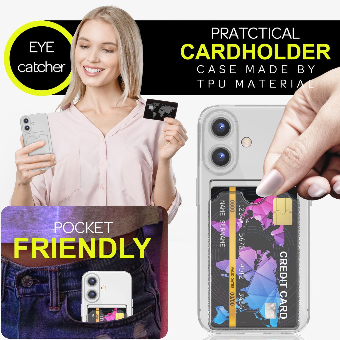 NALIA Neon Silikonhülle für iPhone 16 – Kartenfach & Knallige Signal-Farbe – CARDPOP (Anti-Shock Handyhülle) – Marke aus Berlin