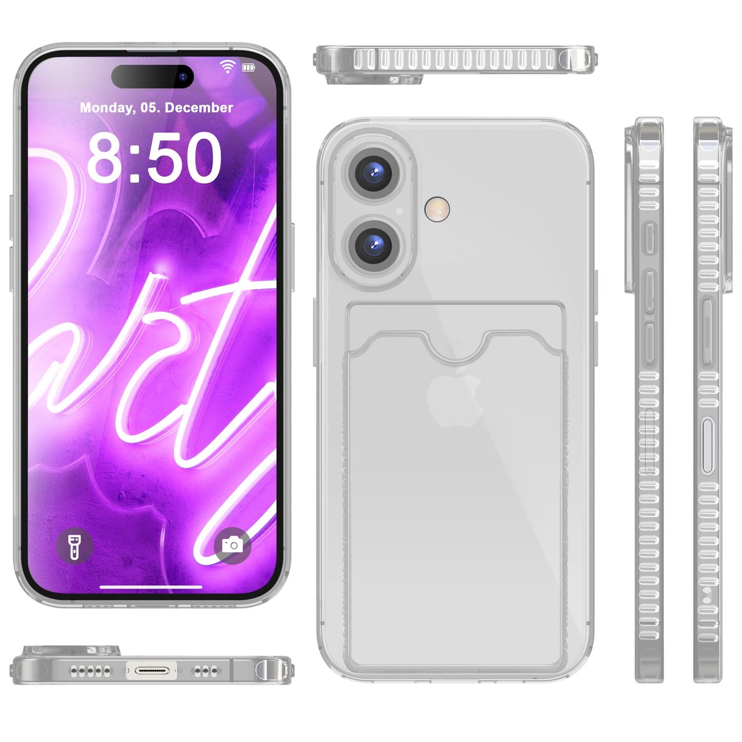 NALIA Neon Silikonhülle für iPhone 16 – Kartenfach & Knallige Signal-Farbe – CARDPOP (Anti-Shock Handyhülle) – Marke aus Berlin