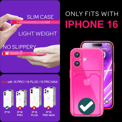 NALIA Neon Silikonhülle für iPhone 16 – Kartenfach & Knallige Signal-Farbe – CARDPOP (Anti-Shock Handyhülle) – Marke aus Berlin