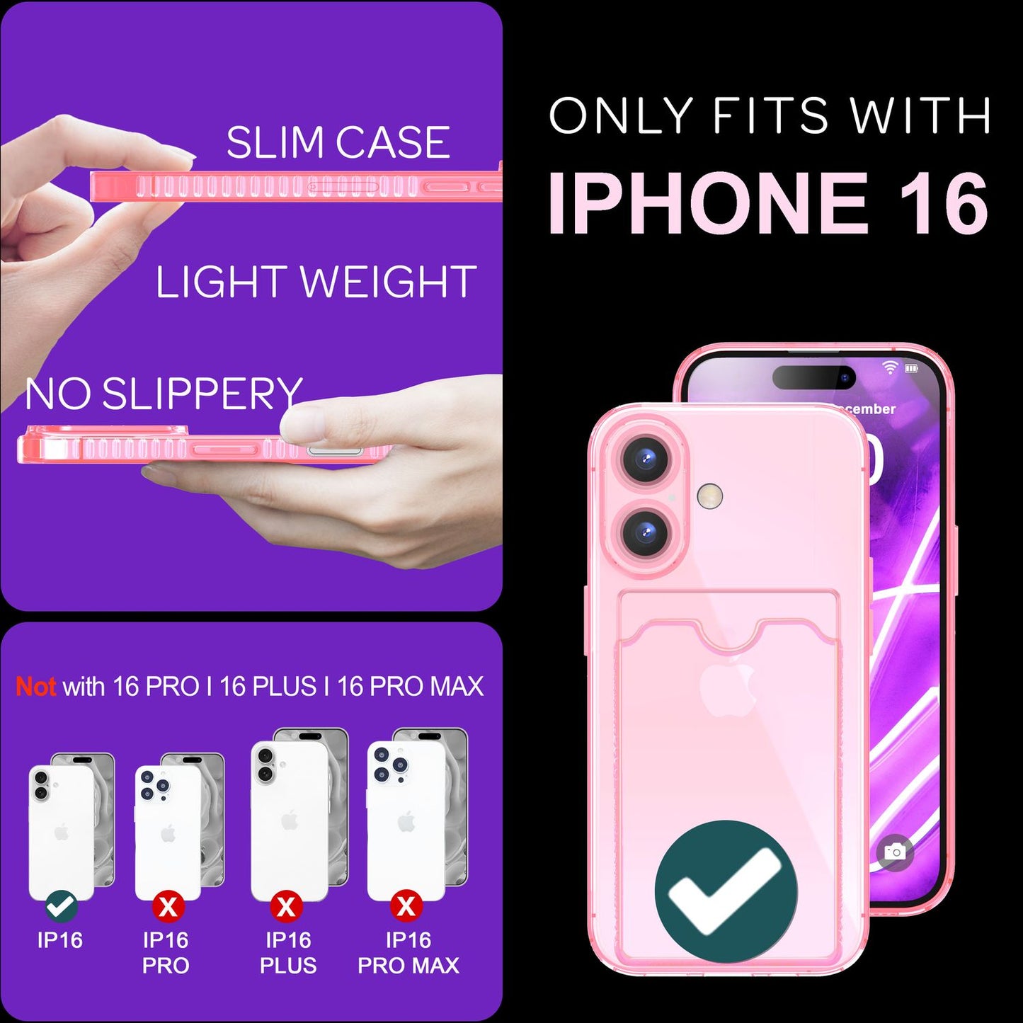 NALIA Neon Silikonhülle für iPhone 16 – Kartenfach & Knallige Signal-Farbe – CARDPOP (Anti-Shock Handyhülle) – Marke aus Berlin