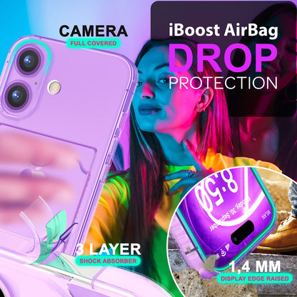 NALIA Neon Silikonhülle für iPhone 16 – Kartenfach & Knallige Signal-Farbe – CARDPOP (Anti-Shock Handyhülle) – Marke aus Berlin