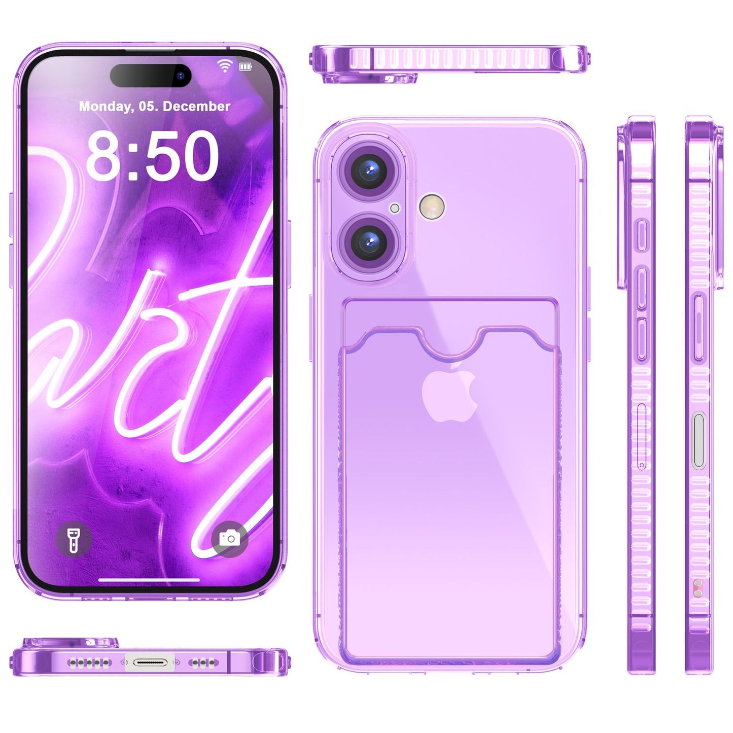 NALIA Neon Silikonhülle für iPhone 16 – Kartenfach & Knallige Signal-Farbe – CARDPOP (Anti-Shock Handyhülle) – Marke aus Berlin