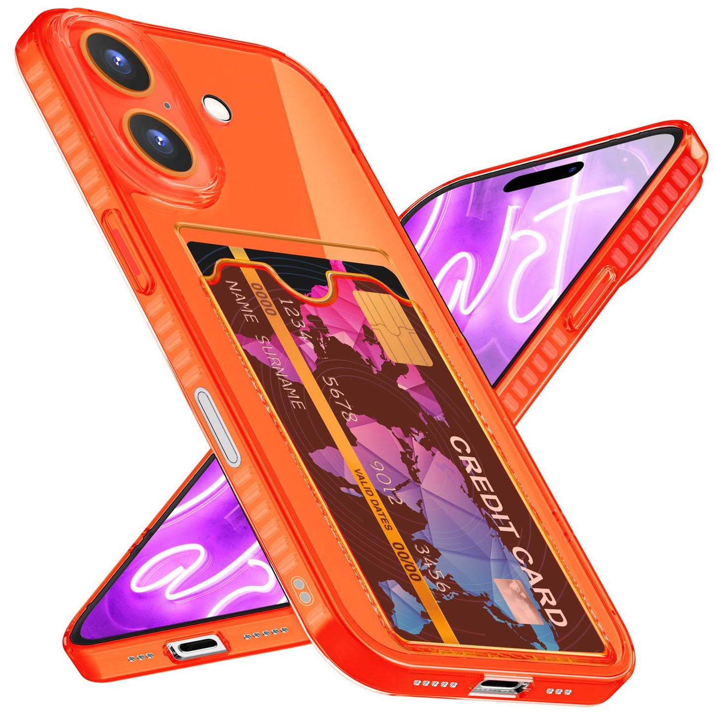 NALIA Neon Silikonhülle für iPhone 16 – Kartenfach & Knallige Signal-Farbe – CARDPOP (Anti-Shock Handyhülle) – Marke aus Berlin
