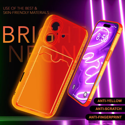 NALIA Neon Silikonhülle für iPhone 16 – Kartenfach & Knallige Signal-Farbe – CARDPOP (Anti-Shock Handyhülle) – Marke aus Berlin