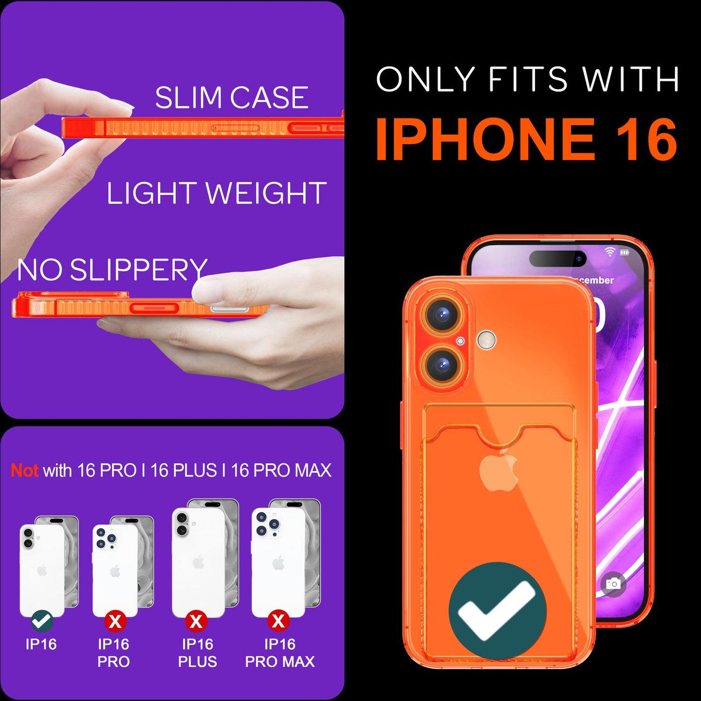 NALIA Neon Silikonhülle für iPhone 16 – Kartenfach & Knallige Signal-Farbe – CARDPOP (Anti-Shock Handyhülle) – Marke aus Berlin