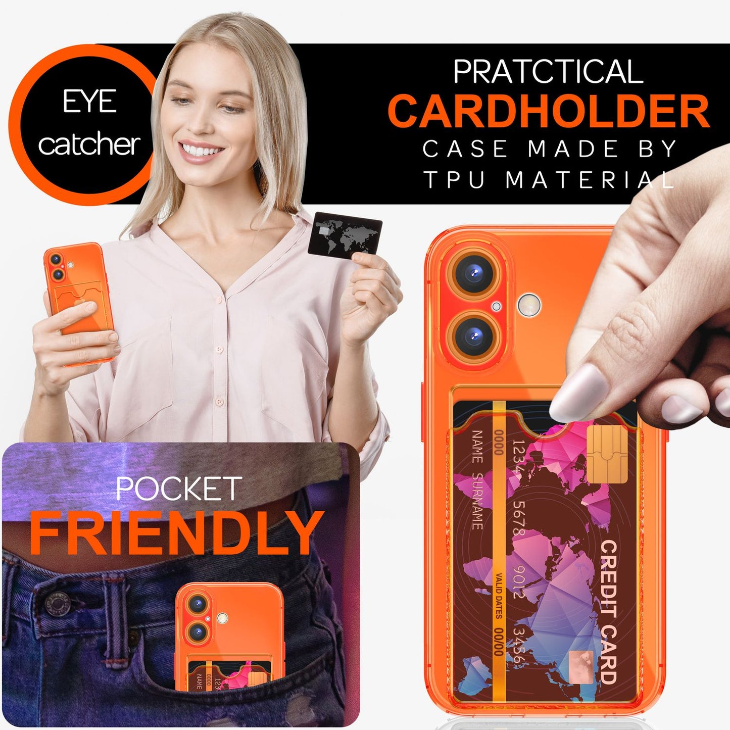 NALIA Neon Silikonhülle für iPhone 16 – Kartenfach & Knallige Signal-Farbe – CARDPOP (Anti-Shock Handyhülle) – Marke aus Berlin