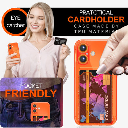 NALIA Neon Silikonhülle für iPhone 16 – Kartenfach & Knallige Signal-Farbe – CARDPOP (Anti-Shock Handyhülle) – Marke aus Berlin