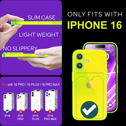 NALIA Neon Silikonhülle für iPhone 16 – Kartenfach & Knallige Signal-Farbe – CARDPOP (Anti-Shock Handyhülle) – Marke aus Berlin