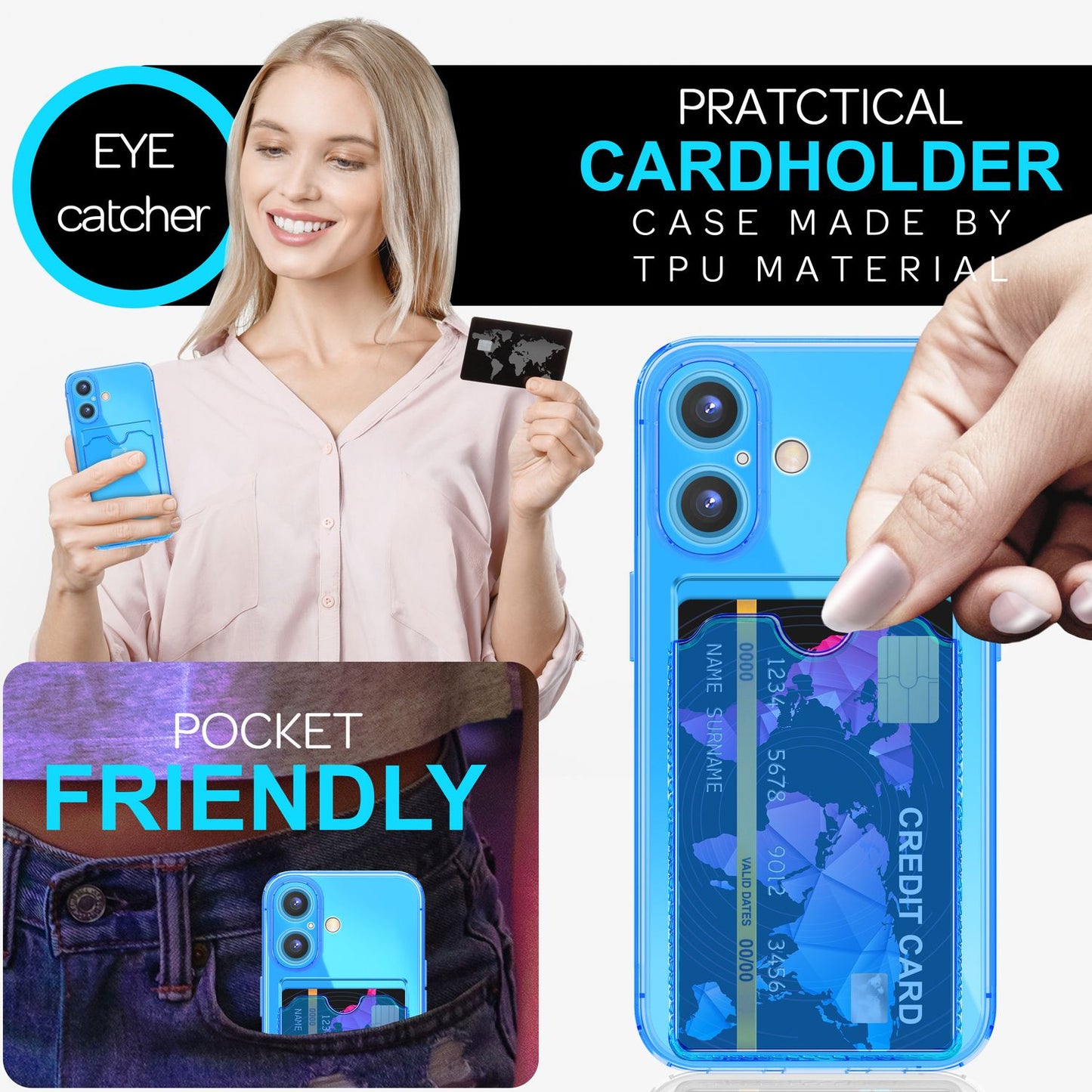 NALIA Neon Silikonhülle für iPhone 16 Plus – Kartenfach & Knallige Signal-Farbe – CARDPOP (Anti-Shock Handyhülle) – Marke aus Berlin