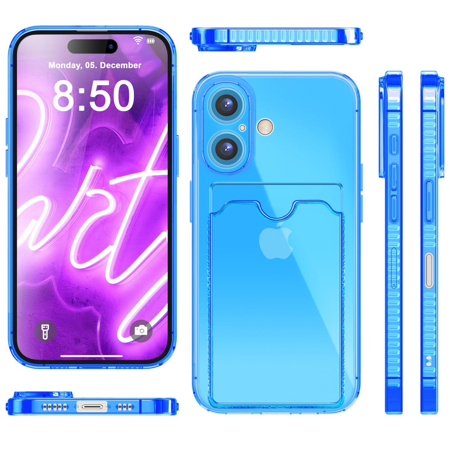 NALIA Neon Silikonhülle für iPhone 16 Plus – Kartenfach & Knallige Signal-Farbe – CARDPOP (Anti-Shock Handyhülle) – Marke aus Berlin