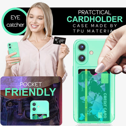 NALIA Neon Silikonhülle für iPhone 16 Plus – Kartenfach & Knallige Signal-Farbe – CARDPOP (Anti-Shock Handyhülle) – Marke aus Berlin