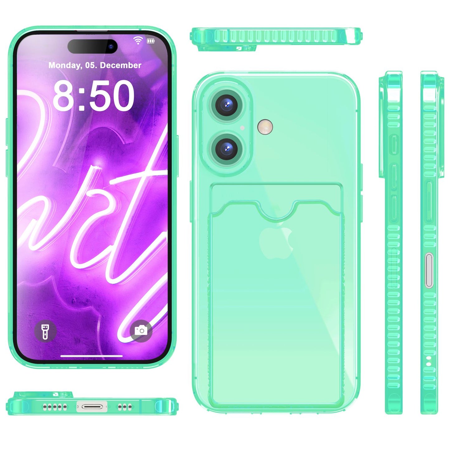 NALIA Neon Silikonhülle für iPhone 16 Plus – Kartenfach & Knallige Signal-Farbe – CARDPOP (Anti-Shock Handyhülle) – Marke aus Berlin
