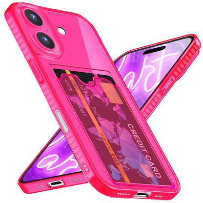 NALIA Neon Silikonhülle für iPhone 16 Plus – Kartenfach & Knallige Signal-Farbe – CARDPOP (Anti-Shock Handyhülle) – Marke aus Berlin