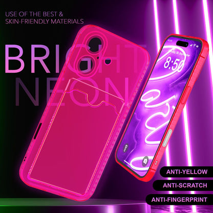 NALIA Neon Silikonhülle für iPhone 16 Plus – Kartenfach & Knallige Signal-Farbe – CARDPOP (Anti-Shock Handyhülle) – Marke aus Berlin