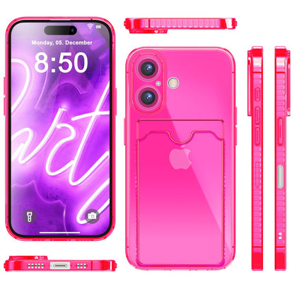 NALIA Neon Silikonhülle für iPhone 16 Plus – Kartenfach & Knallige Signal-Farbe – CARDPOP (Anti-Shock Handyhülle) – Marke aus Berlin