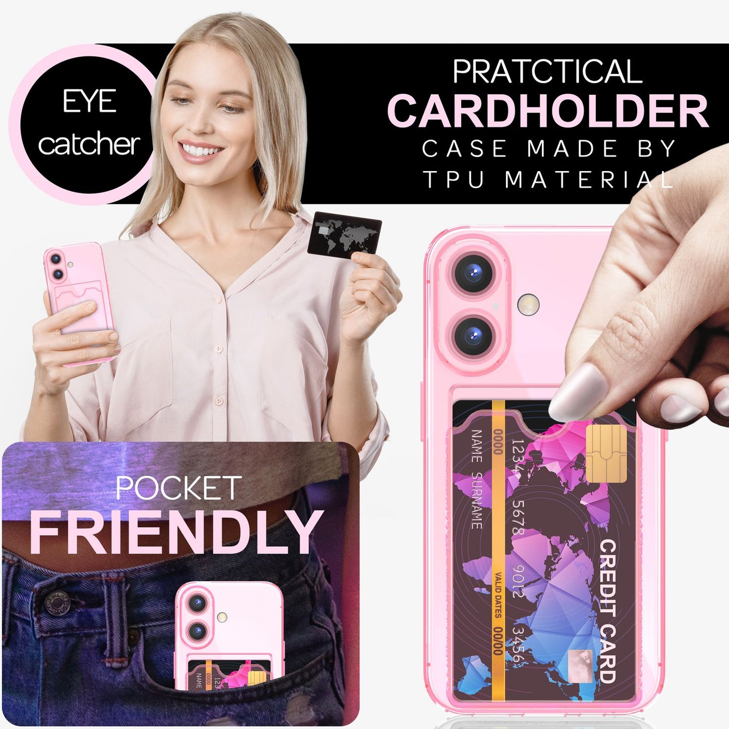 NALIA Neon Silikonhülle für iPhone 16 Plus – Kartenfach & Knallige Signal-Farbe – CARDPOP (Anti-Shock Handyhülle) – Marke aus Berlin