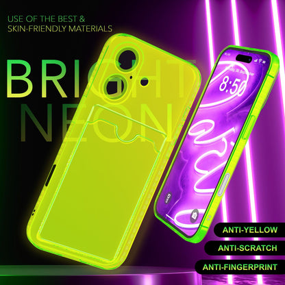 NALIA Neon Silikonhülle für iPhone 16 Plus – Kartenfach & Knallige Signal-Farbe – CARDPOP (Anti-Shock Handyhülle) – Marke aus Berlin