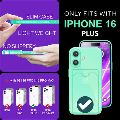 NALIA Neon Silikonhülle für iPhone 16 Plus – Kartenfach & Knallige Signal-Farbe – CARDPOP (Anti-Shock Handyhülle) – Marke aus Berlin