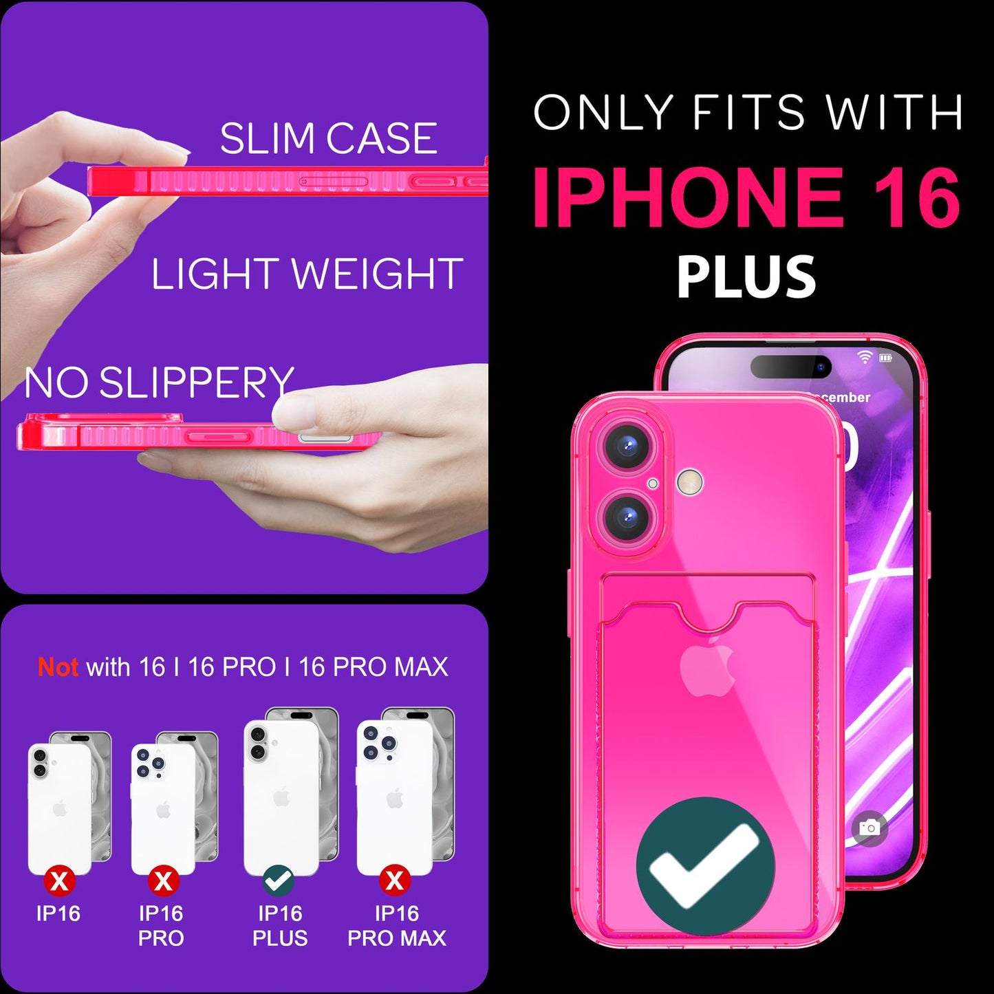 NALIA Neon Silikonhülle für iPhone 16 Plus – Kartenfach & Knallige Signal-Farbe – CARDPOP (Anti-Shock Handyhülle) – Marke aus Berlin