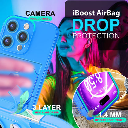 NALIA Neon Silikonhülle für iPhone 16 Pro – Kartenfach & Knallige Signal-Farbe – CARDPOP (Anti-Shock Handyhülle) – Marke aus Berlin