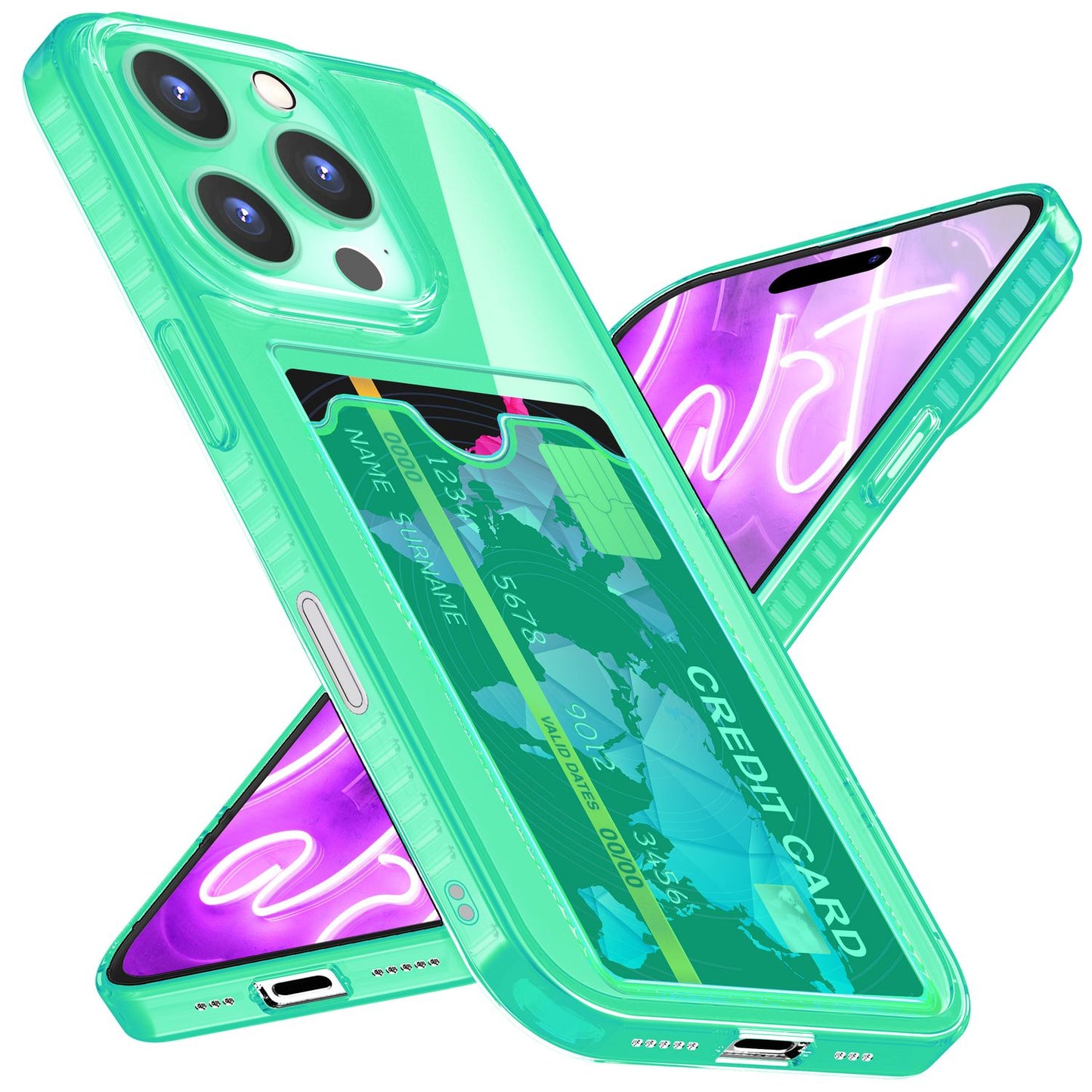 NALIA Neon Silikonhülle für iPhone 16 Pro – Kartenfach & Knallige Signal-Farbe – CARDPOP (Anti-Shock Handyhülle) – Marke aus Berlin